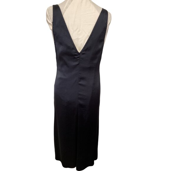 Theory Navy Slip Dress W/ Plunging Neckline Front Slit Size 2 - Picture 4 of 8